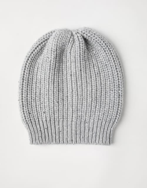 Strickmütze aus Kaschmir und Seide Hellgrau Damen - Brunello Cucinelli