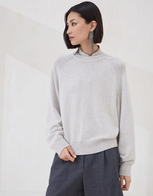 Джемпер из кашемира и шелка Diamante Холодный Бежевый Женщина - Brunello Cucinelli