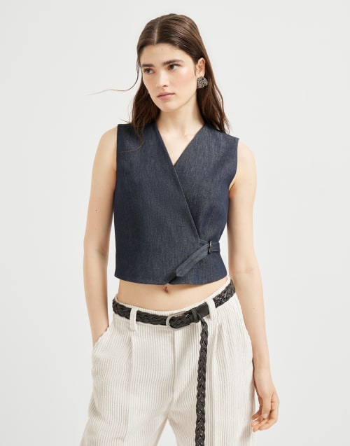 Vest with monili Dark Denim Woman - Brunello Cucinelli