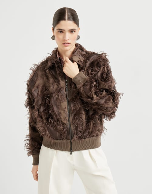 ブルネロクチネリ　レザーダウンコート　スエード　ブラウン　羊革　レディース　42 BRUNELLO CUCINELLI ブルネロクチネリカシミヤレザーダウン