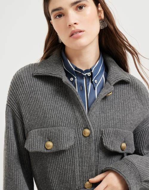 Wool, cashmere and silk cardigan Lead Woman - Brunello Cucinelli