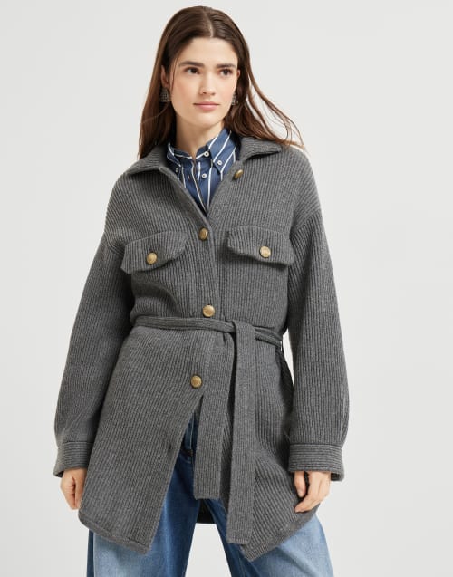 ブルネロクチネリ Aラインコート ウール カシミヤ 　フード　グレー　サイズ40 BRUNELLO CUCINELLI(ブルネロクチネリ) コート(レディース