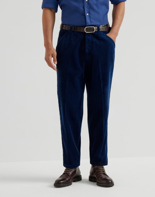 Pantalón de corte Leisure en terciopelo Azul Hombre - Brunello Cucinelli