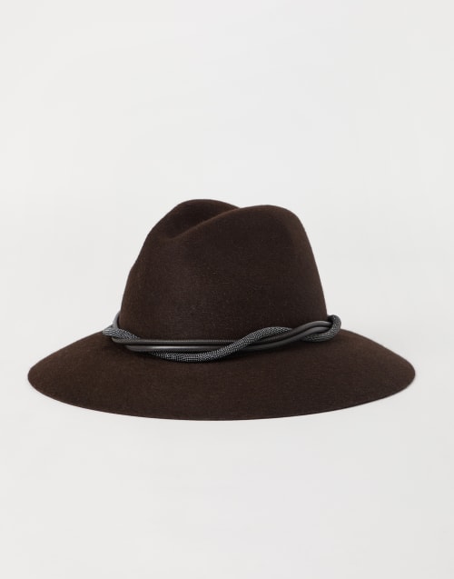 Felt fedora with monili Rust Brown Woman - Brunello Cucinelli