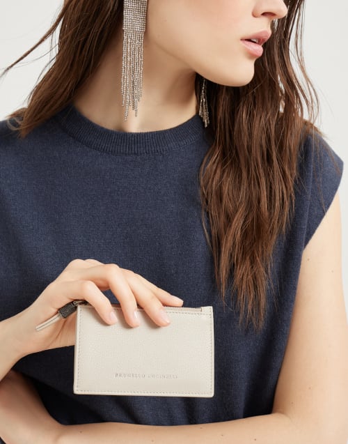 Leather card case with monili Ivory Woman - Brunello Cucinelli