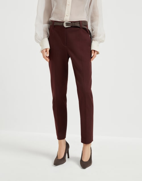 Cigarette trousers with monili Burgundy Woman - Brunello Cucinelli
