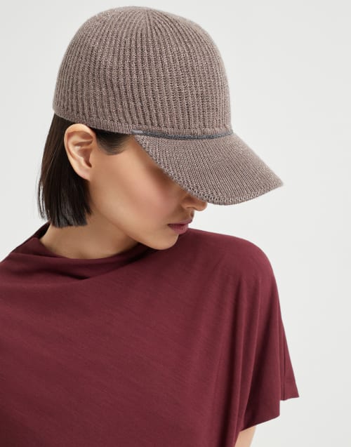 Sparkling baseball cap with monili Coffee Woman - Brunello Cucinelli