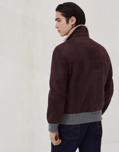 Blouson pilote peau de mouton type nubuck Violet Homme - Brunello Cucinelli