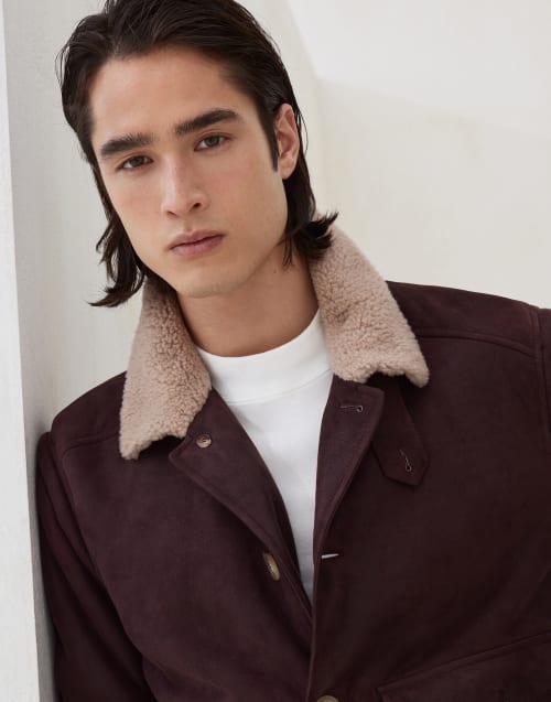 Blouson pilote peau de mouton type nubuck Violet Homme - Brunello Cucinelli