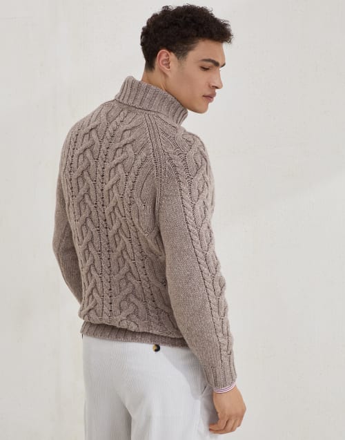Cable knit turtleneck sweater Hazelnut Man - Brunello Cucinelli