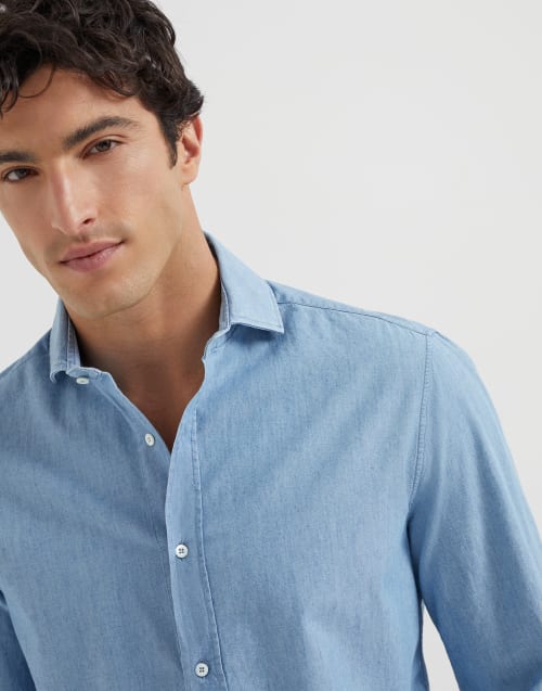 Hemd in Chambray Mittleres Jeansblau Herren - Brunello Cucinelli