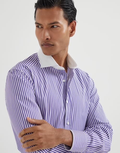 Hemd mit weißem Kragen Violett Herren - Brunello Cucinelli