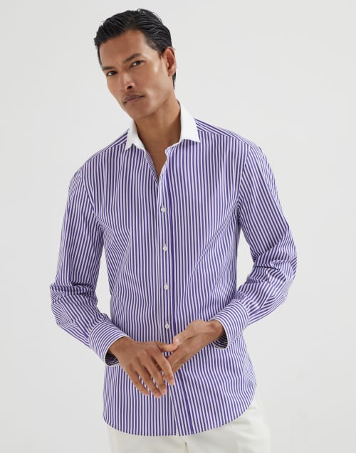 Shirt with white collar Purple Man - Brunello Cucinelli