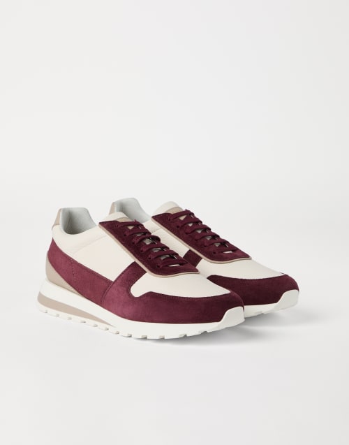 Calfskin and suede runners Burgundy Man - Brunello Cucinelli