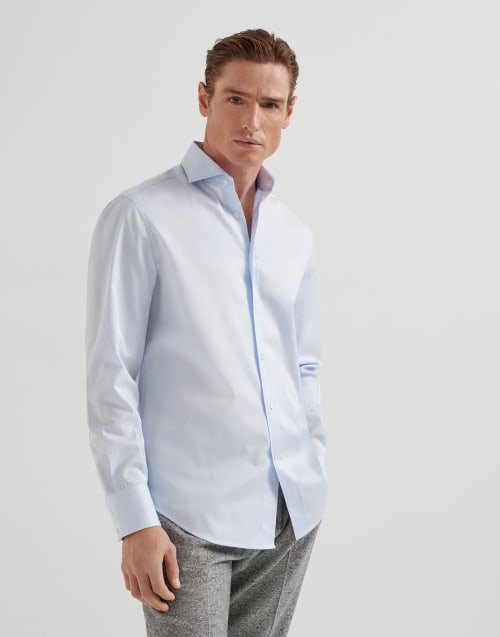 Camisa con cuello francés Azul Claro Hombre - Brunello Cucinelli