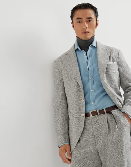 Prince of Wales flannel blazer Light Grey Man - Brunello Cucinelli