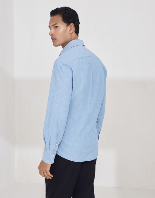 Hemd in Chambray Mittleres Jeansblau Herren - Brunello Cucinelli
