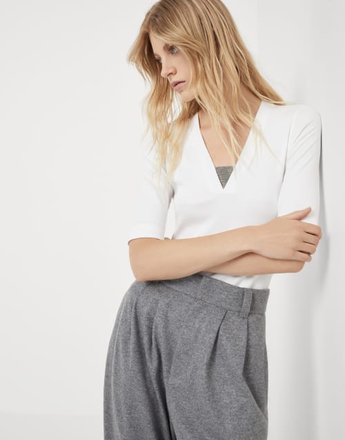 Ribbed jersey T-shirt White Woman - Brunello Cucinelli