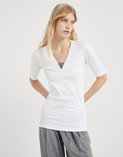 Ribbed jersey T-shirt White Woman - Brunello Cucinelli