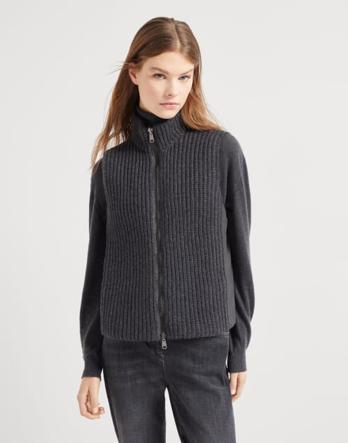 Plumífero sin mangas de cachemir Gris Lignito Mujer - Brunello Cucinelli