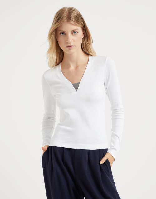 Ribbed jersey T-shirt White Woman - Brunello Cucinelli