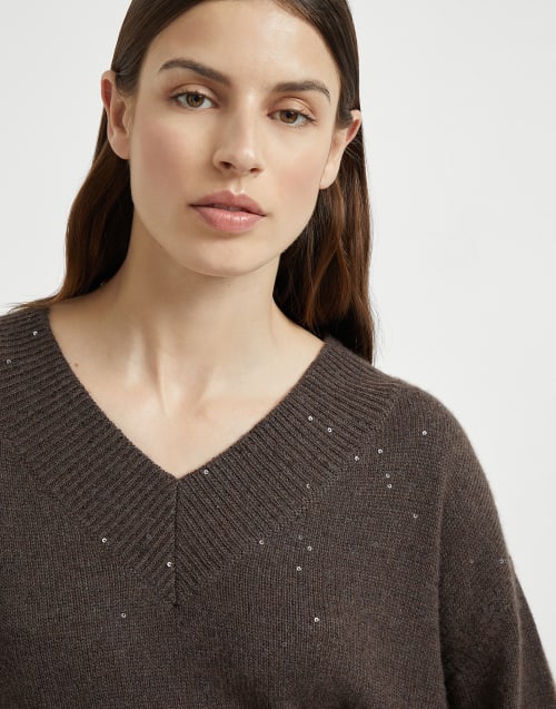 Jersey de cachemir y seda Diamante Marrón Oscuro Mujer - Brunello Cucinelli