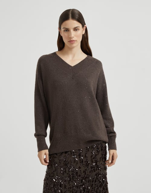 Cashmere and silk diamond yarn sweater Rust Brown Woman - Brunello Cucinelli