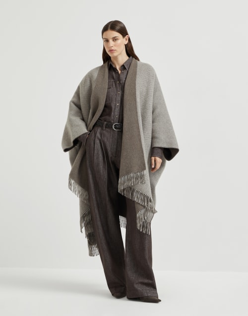 Poncho en flanelle de cachemire Marron Clair Femme - Brunello Cucinelli