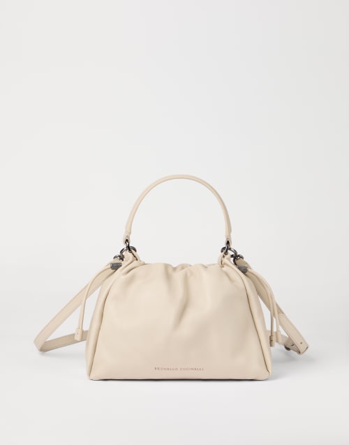 Small Soft Leather Mellow Bucket bag Ivory Woman - Brunello Cucinelli