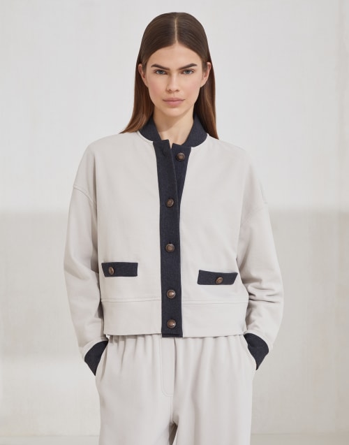 Smooth French terry cardigan-style top Cool Beige Woman - Brunello Cucinelli