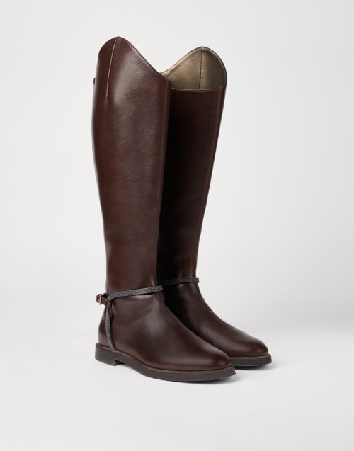 Classic leather boots with monili Brown Woman - Brunello Cucinelli
