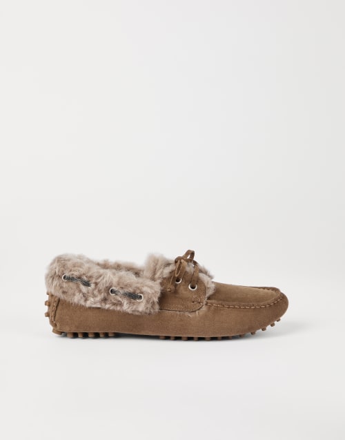 Suede Driving Loafers Light Brown Woman - Brunello Cucinelli