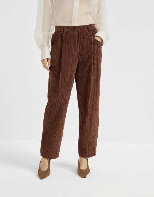 Corduroy Baggy trousers Brown Woman - Brunello Cucinelli