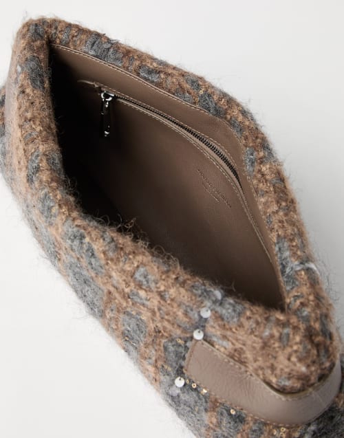 Borsa Pouch Essence con Dazzling Embroidery Marrone Donna - Brunello Cucinelli