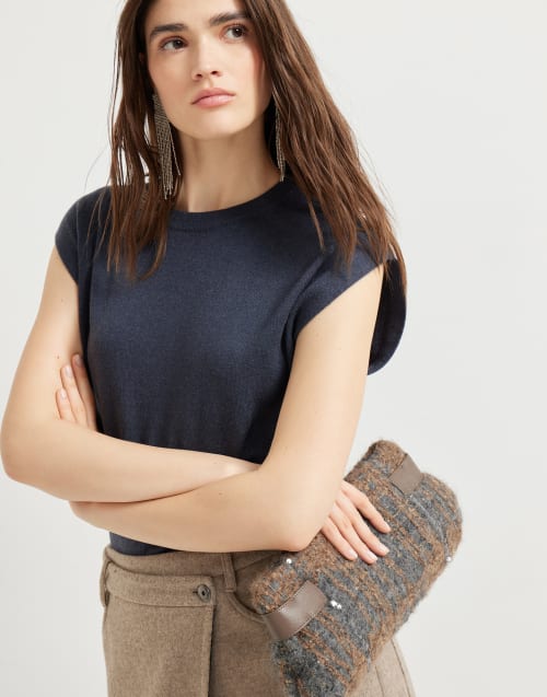 Borsa Pouch Essence con Dazzling Embroidery Marrone Donna - Brunello Cucinelli