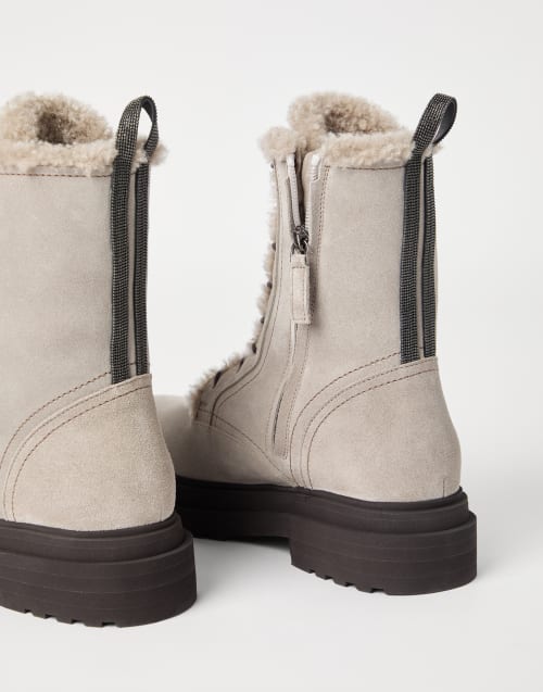 Suede boots with monili Light Grey Woman - Brunello Cucinelli