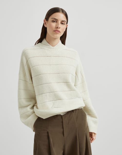 Dazzling sweater with openwork stripes Butter Woman - Brunello Cucinelli