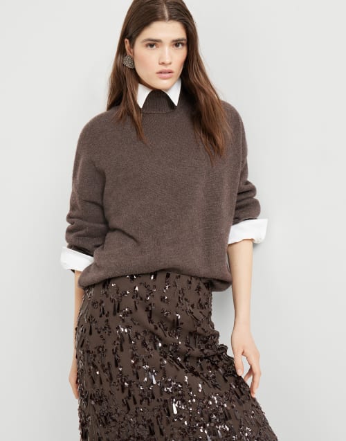 Pull à col montant orné de Monile Brun Foncé Femme - Brunello Cucinelli
