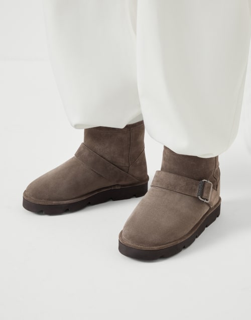 Suede boots with monili Brown Woman - Brunello Cucinelli