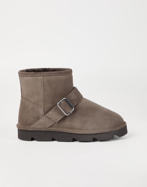 Suede boots with monili Brown Woman - Brunello Cucinelli
