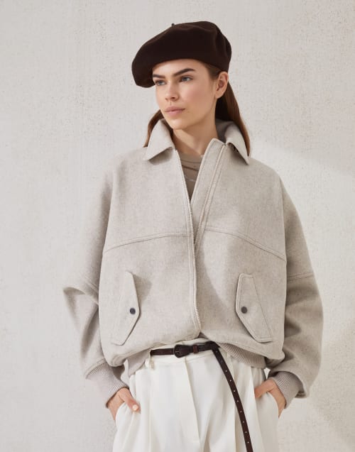 Bomber en tela de paño de cachemir y lana Beige Claro Mujer - Brunello Cucinelli