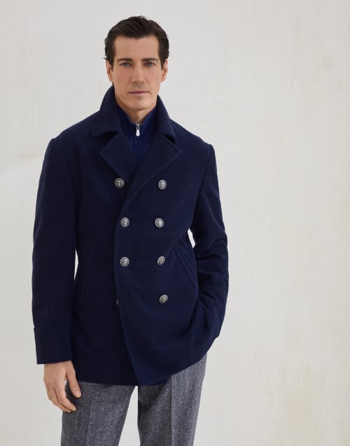 Corduroy Caban jacket Blue Man - Brunello Cucinelli