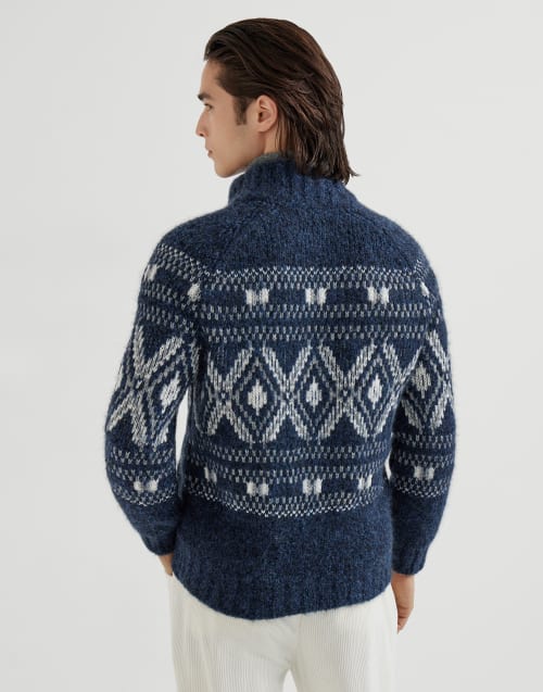 Cardigan jacquard Bleu Marine Homme - Brunello Cucinelli
