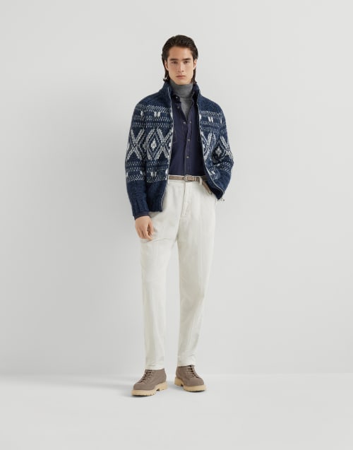 Cardigan jacquard Bleu Marine Homme - Brunello Cucinelli