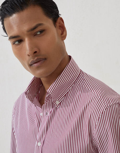 Striped poplin shirt Light Purple Man - Brunello Cucinelli