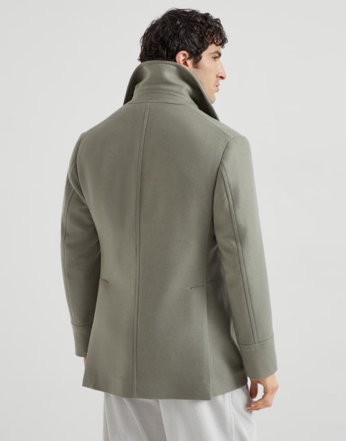 Wool flannel Caban jacket Khaki Man - Brunello Cucinelli