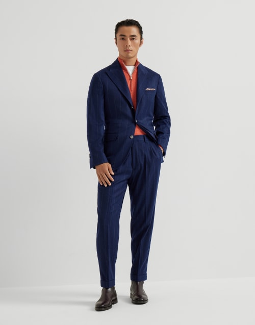 Wide chalk stripe suit Avio Blue Man - Brunello Cucinelli