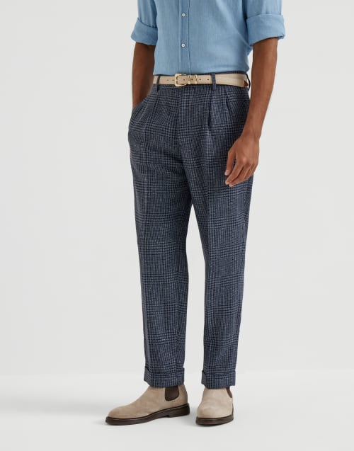 Leisure fit trousers with double pleats Denim Man - Brunello Cucinelli