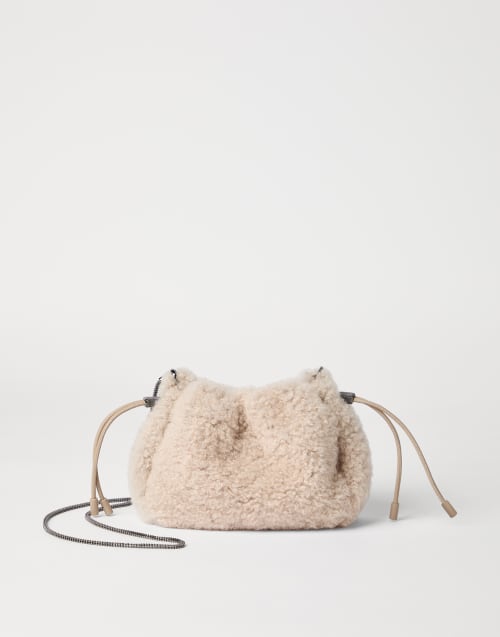 Shearling Mellow mini bucket bag Milk Woman - Brunello Cucinelli