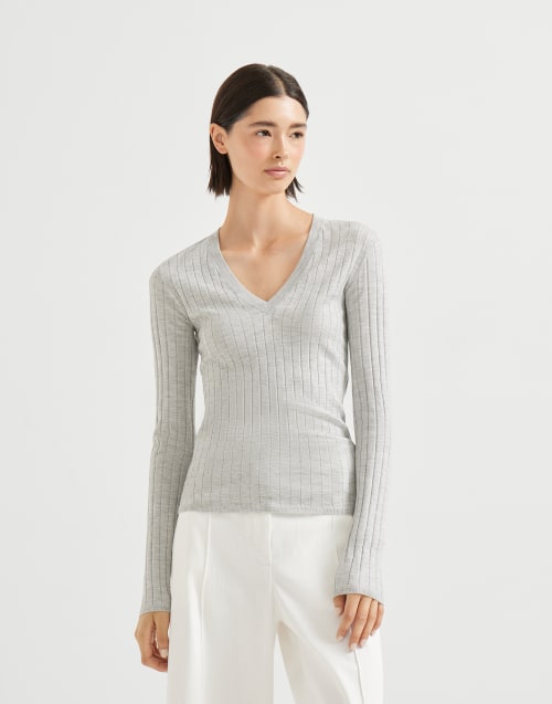 Cashmere and silk Sparkling sweater Pebble Woman - Brunello Cucinelli